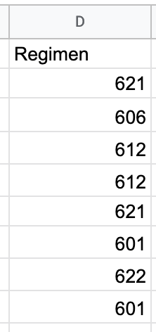 Vista de la columna régimen