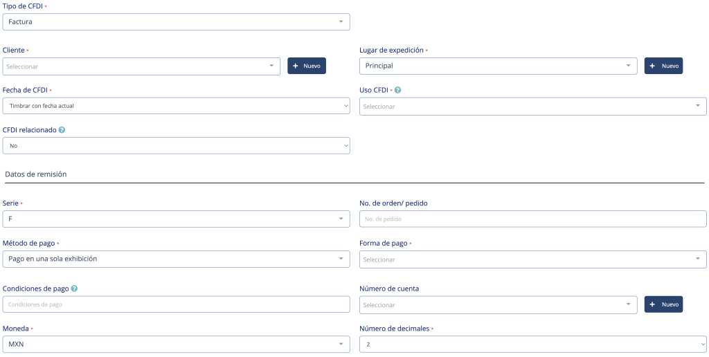 Llenado de la primer parte de una factura